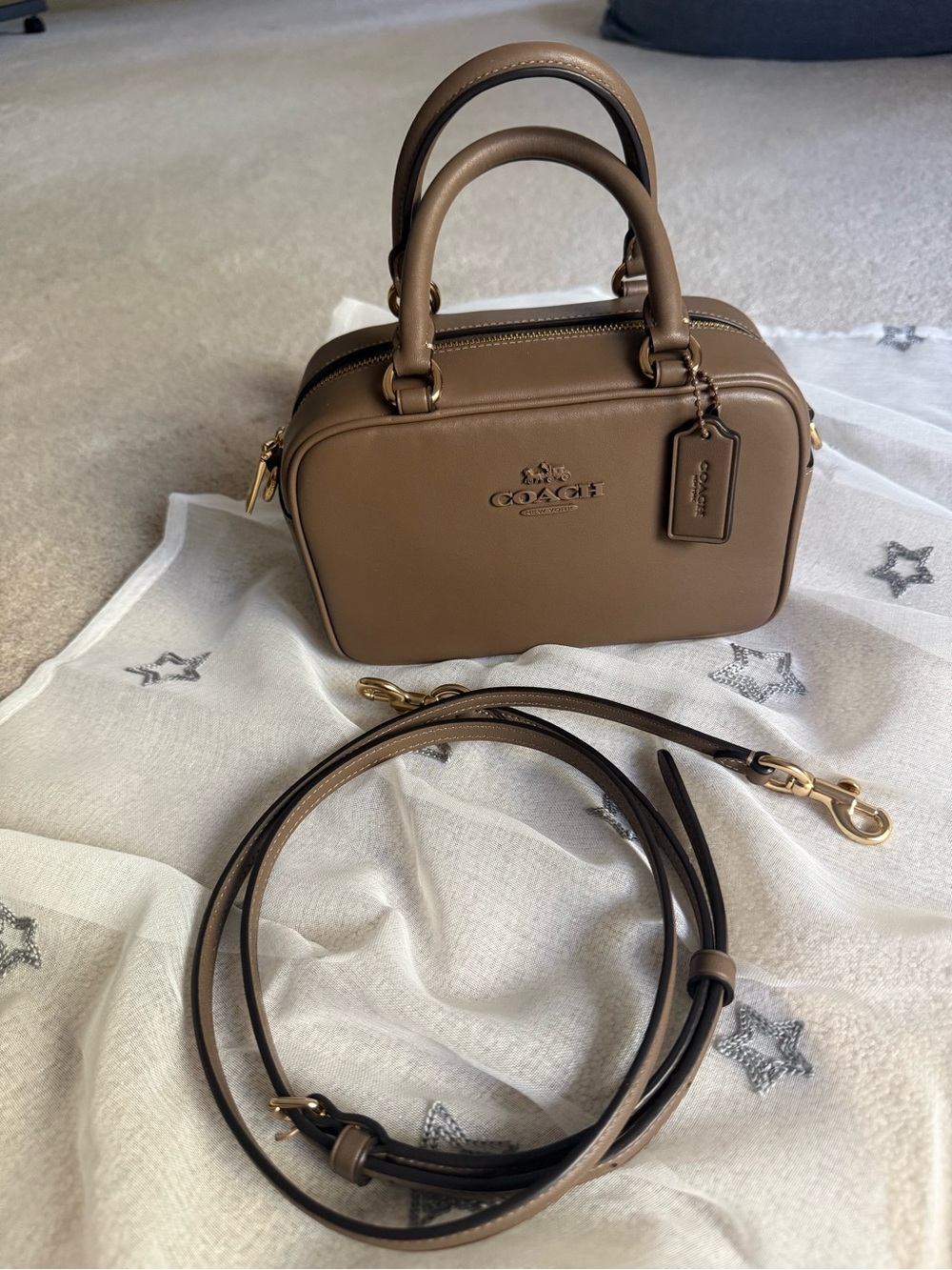 Coach Satchel Crossbody Bag CT776 Gold/Dark Stone Smooth Leather